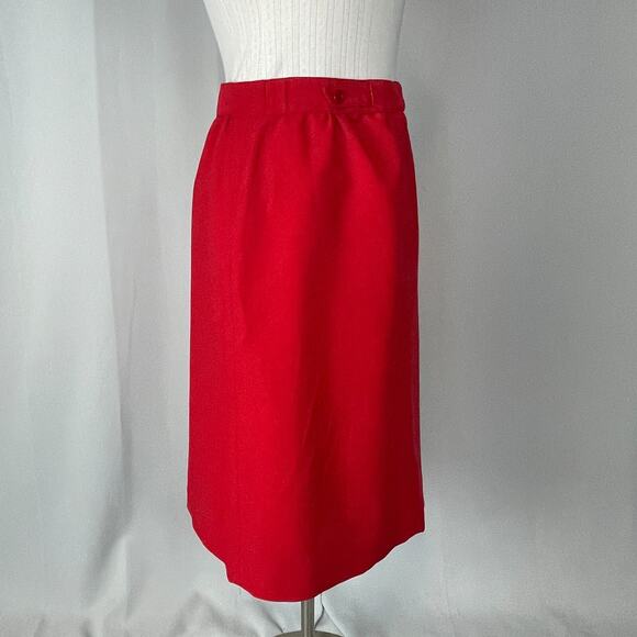Vintage Midi Skirt Size 12 Red Solid Minimal Secretary Retro High Rise 70s 80s - Picture 6 of 15